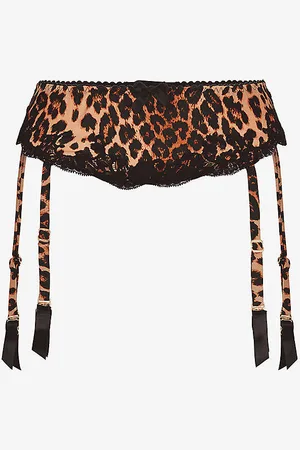 Agent Provocateur Molly Leopard-print High-rise Stretch-silk Suspenders