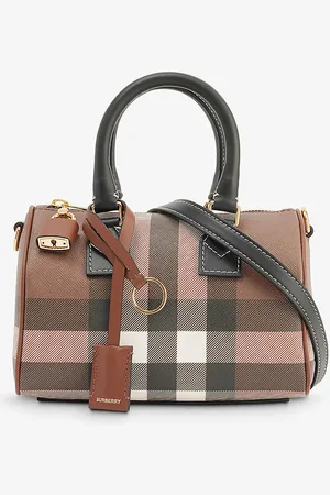 Burberry Check-print Mini Woven and Leather Top-handle Bowling Bag