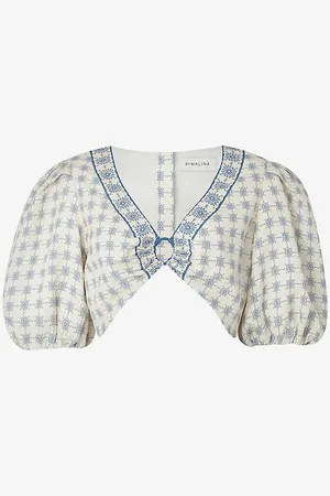 By Malina Julie Cropped Linen-blend Top
