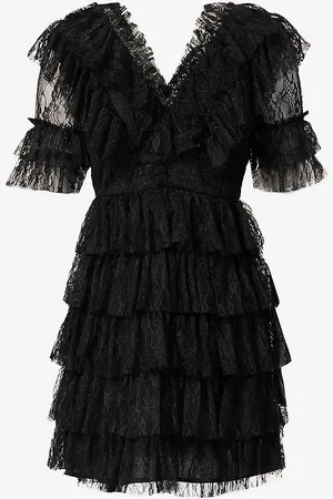By Malina Sky Lace-embellished Tiered Woven Mini Dress