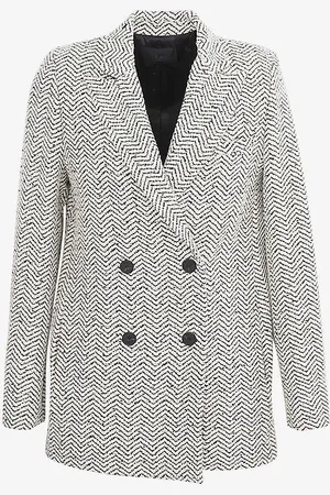 IKKS Chevron-pattern Double-breasted Woven Coat