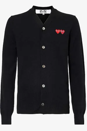 Comme des Garçons Logo-embroidered V-neck Wool-knit Cardigan