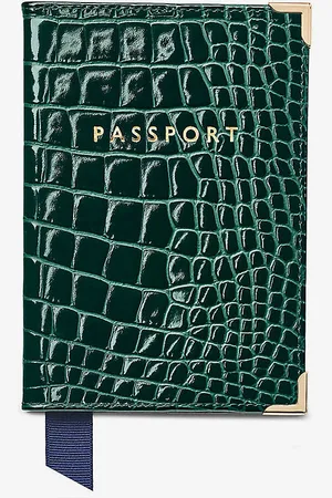 ASPINAL OF LONDON Plain Crocodile-embossed Leather Passport Cover