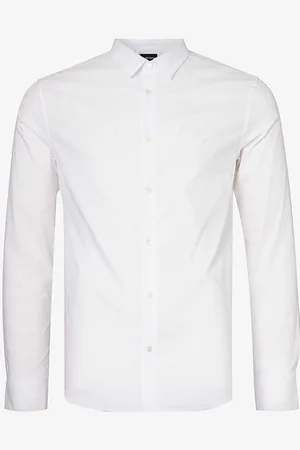 Emporio Armani Regular-fit Curved-hem Stretch Cotton-blend Shirt
