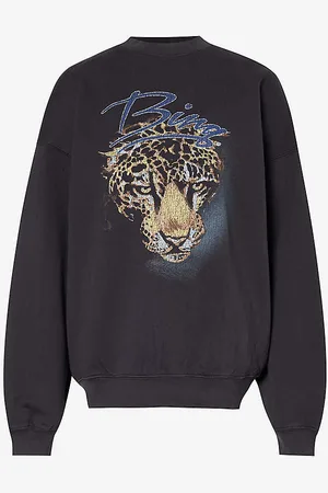 ANINE BING Leopard Graphic-print Organic-cotton Jersey Sweatshirt