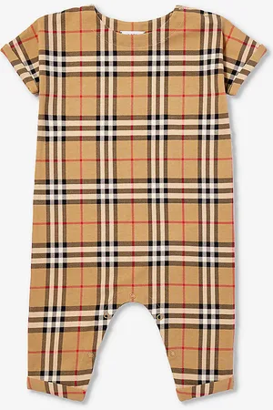 Burberry Lennox Check-print Stretch-cotton Romper 1-12 Months