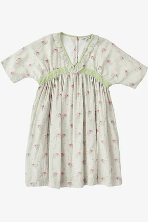 Caramel Asparagus Rose Bouquet-print Cotton-voile Dress 3-12 Years