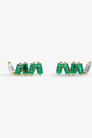 Suzanne Kalan Diamond Bar 18ct Yellow-gold, 0,42ct Emerald and 0,10ct Stud Earrings