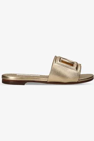 Dolce & Gabbana Ciabatta Laminato Logo-embroidered Leather Slides 6-9 Years