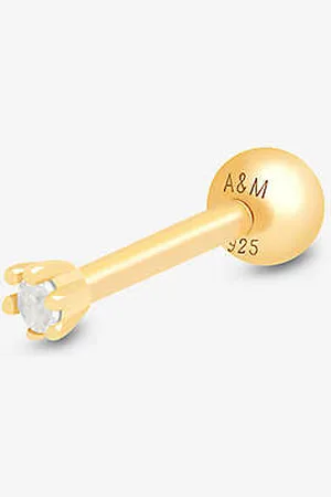 Astrid & Miyu Flora Tiny Barbell 18ct Yellow -plated Sterling Silver and Zirconia Stud Earring