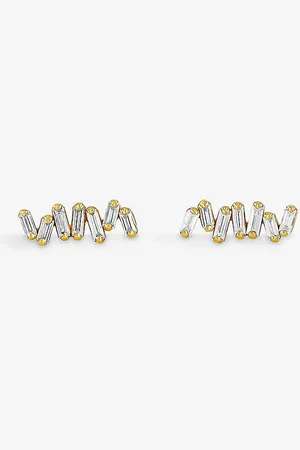 Suzanne Kalan Diamond Bar 18ct Yellow-gold and Baguette 0.18ct Stud Earrings