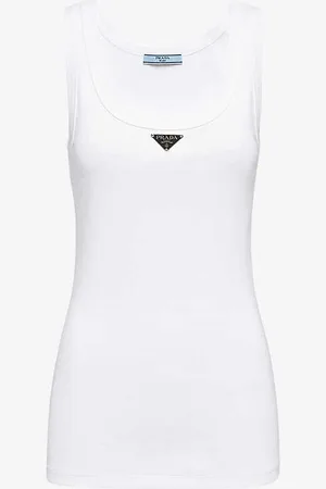 Prada Ribbed Scoop-neck Cotton Top