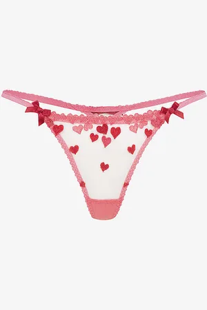 Agent Provocateur Cupid Bow-embellished Semi-sheer Mesh Thong