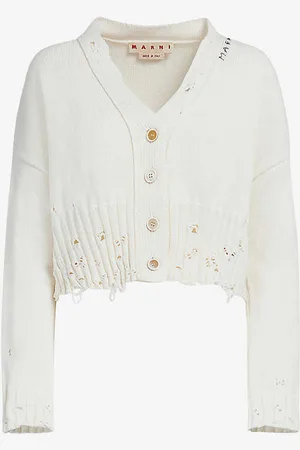Marni Distressed V-neck Cotton-knit Cardigan