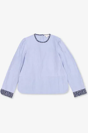 Caramel Osprey Floral-trim Long-sleeve Cotton Blouse 3-12 Years