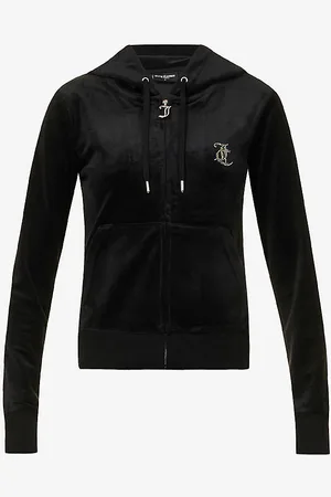 Juicy Couture Rhinestone-embellished Ribbed-trim Velour Hoody