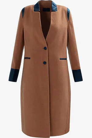 IKKS Sienna Contrast-trim Reverse-collar Wool-blend Coat
