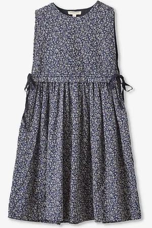Caramel Colima Floral-print Side-tie Cotton Dress 3-12 Years