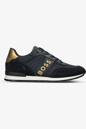 HUGO BOSS Logo-print Metallic-panel Mesh and Leather Low-top Trainers 9-10 Years