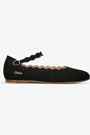 Chloé Scallop-trim Logo-embossed Leather Flats 9-10 Years