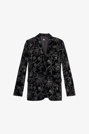 The Kooples Floral-embroidered Metallic Velvet Jacket