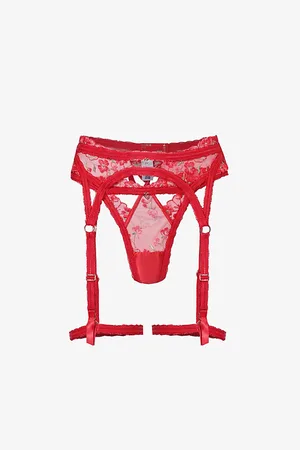 Red Triangle Lace Up Bum Lingerie Set