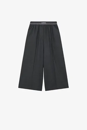 Loewe Branded-waistband Wide-leg High-rise Wool-blend Trousers