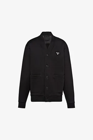 Prada Brand-plaque V-neck Oversized-fit Cotton Cardigan