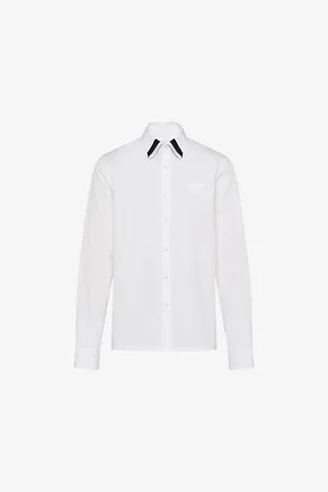 Prada Brand-patch Contrast-panel Cotton Shirt