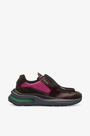 Prada Systeme Brushed Leather and Suede Mid-top Trainers