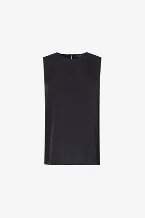 THEORY Sleeveless Round-neck Silk Top