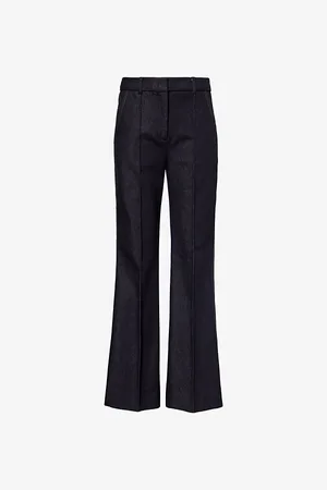 ME AND EM Contrast-stitch Flared-leg High-rise Cotton-blend Trousers