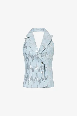 Amy Lynn Sequin-embellished Low-back Denim Waistcoat