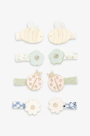MIMI & LULA Bee and Ladybird-embellished Pack of Eight Fabric Hair Clips
