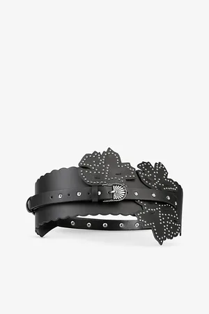 The Kooples Flower-insert Stud-embellished Leather Belt