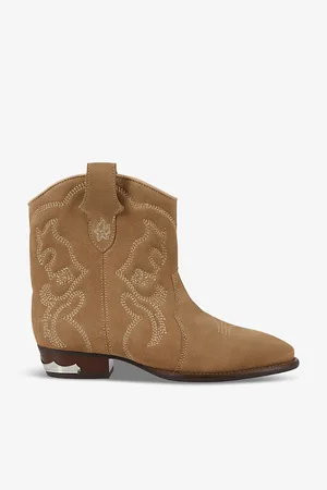 The Kooples Western Embroidered Suede Heeled Ankle Boots
