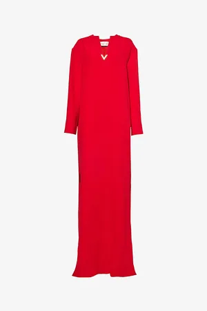 VALENTINO GARAVANI V-neck Logo-plaque Silk Gown