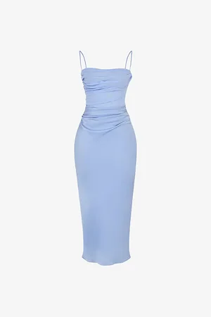 House Of Cb Teia Gathered-front Satin Midi Dress