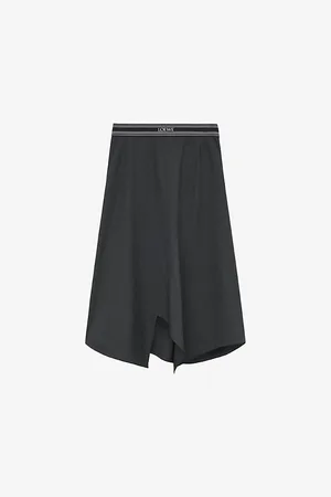 Loewe Logo-embroidered Asymmetric Wool Midi Skirt