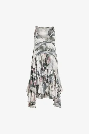 AllSaints Cavarly Valley Graphic-print Ruffle-trim Woven Mini Dress