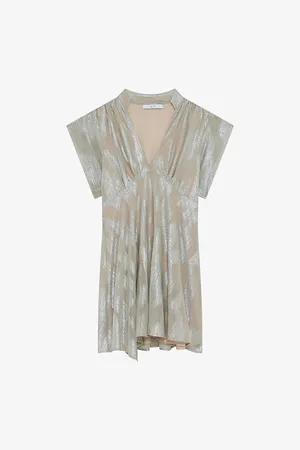 IRO Brandi V-neck Metallic Woven Mini Dress