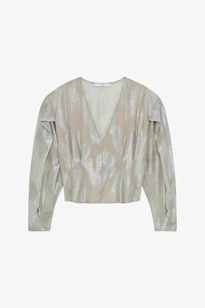 IRO Berma V-neck Metallic Woven Blouse