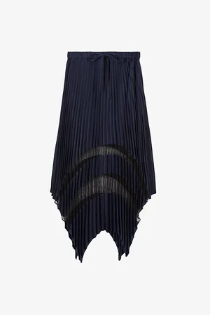 The Kooples Lace-embroidered Asymmetric-hem Pleated Woven Midi Skirt