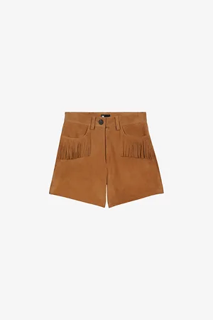 The Kooples Fringe High-rise Goatskin-leather Shorts