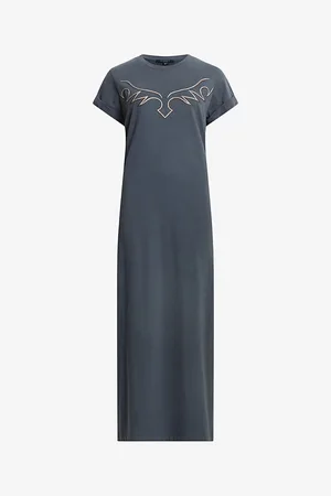 AllSaints Randal Anna Graphic-print Short-sleeve Organic-cotton Maxi Dress