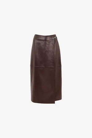 Whistles Josie Wrap Leather Midi Skirt