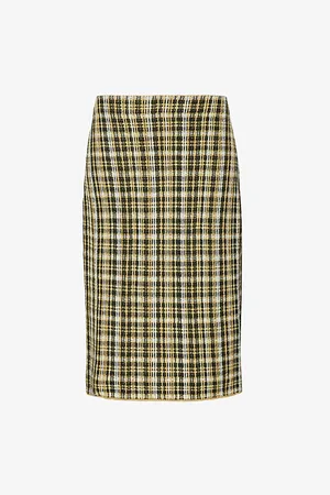 Bottega Veneta Low-rise Check Linen-blend Midi Skirt