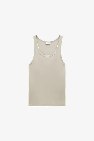Essential Ribbed Scoop Tank - Pale Khaki – LNA Clothing