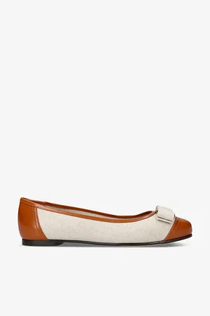 Salvatore Ferragamo Varina Sun Canvas and Leather Ballet Flats
