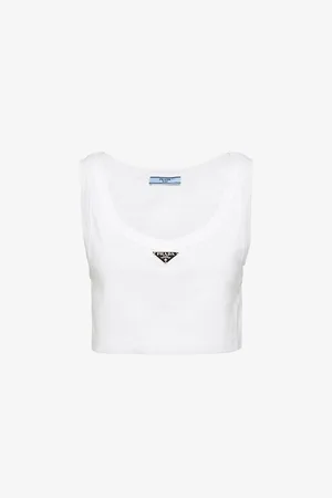 Prada Logo-plaque Cropped Cotton-jersey Tank Top